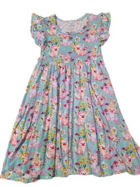 Posh Peanut Bamboo Missy Pig Floral Flutter Sleeve Twirl Dress 4t Nwot